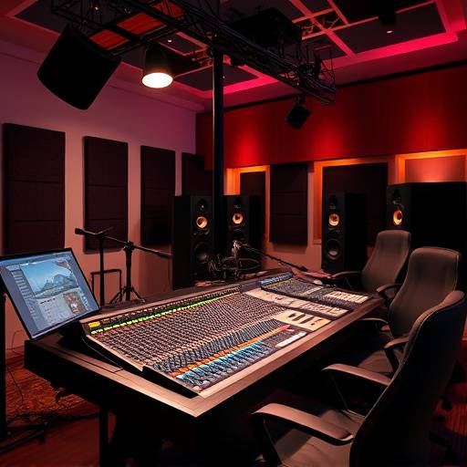 Audio mixing console in a recording studio