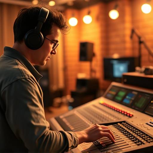 Professional sound engineer working at a mixing console