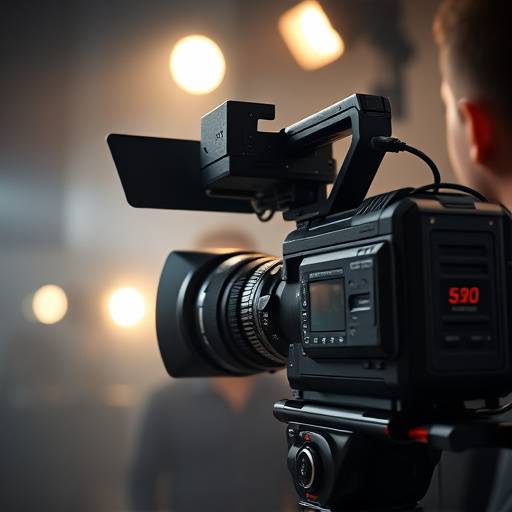 Professional video camera recording a scene